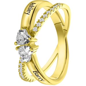 Zilveren ring gold gravure hartjes zirkonia