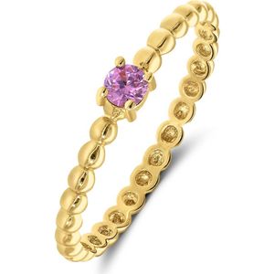 9 karaat geelgouden ring met licht roze zirkonia