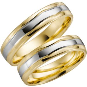 14 K bicolour trouwring geel/wit Prunus Dames H45