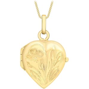 9 Karaat ketting met hartmedaillon met bloemen