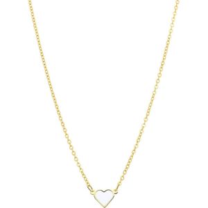 Stalen goldplated ketting met hart emaille wit