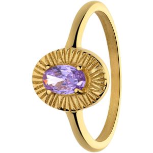 Stalen goldplated vintage ring bewerkt paars steen