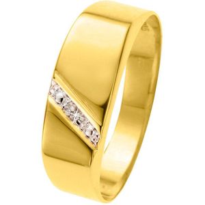 14 karaat geelgouden zegelring met diamant 0.01ct