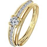 Lucardi Dames Ring met zirkonia - Ring - Cadeau - 14 Karaat Goud - Geelgoud