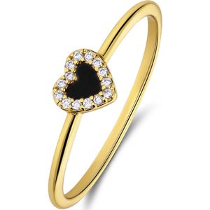 Zilveren goldplated ring met een hartvormige black Agate gemstone