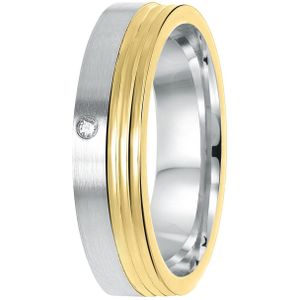 Lucardi Dames Vriendschapsring Bilbao zirkonia - Ring - Cadeau - Echt Zilver - Zilver en Goudkleurig