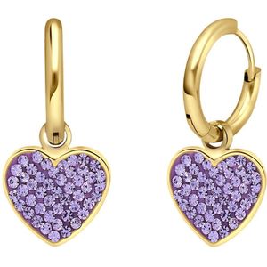 Stalen goldplated oorbellen hart kristal violet