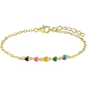 Zilveren goldplated armband gekleurde emaille hartjes