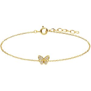 Zilveren goldplated armband vlinder zirkonia