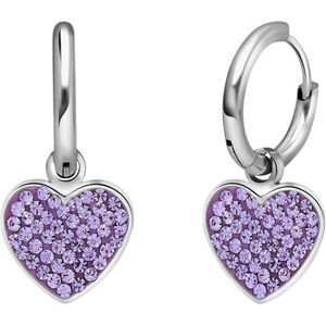 Stalen oorbellen hart met kristal violet