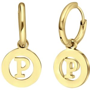 Stalen goldplated oorbellen met letter - P