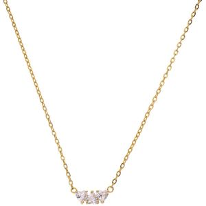 Stalen goldplated ketting met wit zirkonia hart