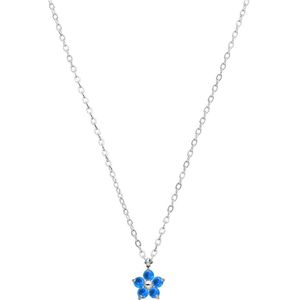 Stalen ketting bloem met zirkonia blue topaz