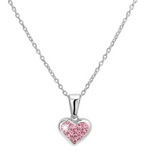 Zilveren ketting hart licht roze kristal