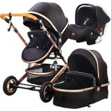 TPFLiving Kombi-Kinderwagen 3in1 Set - Modell Lux 7 Stoff - Schwarz