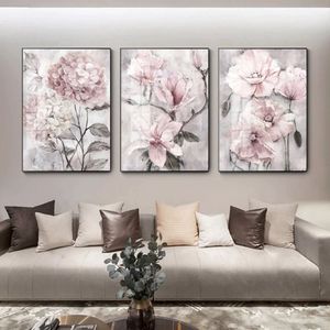 TPFLiving Luxus Poster Leinwand / Blumen in Rosa / 3 Motive in 17 verschiedene Größen - OHNE Rahmen - Modell TPFL-LW-35-M3PCS Set - 15x20cm