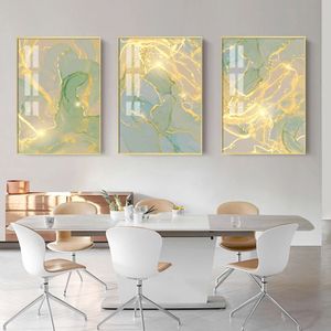 TPFLiving Luxus Poster Leinwand -Abstrakte Strukturen - Gold, Gelb, Grün, Grau - 13 verschiedene Größen - Günstiges 3-er Set OHNE Rahmen - SET - 30x42cm