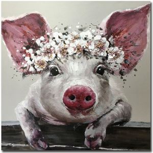 TPFLiving Poster Leinwand / Nettes Schwein mit Blumen auf dem Kopf / Verschiedene Größen - OHNE Rahmen - Modell JB965 - 30x30cm