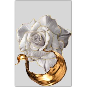 TPFLiving Luxus Poster Leinwand / Goldene und weiße Rose / 3 Motive in 19 verschiedene Größen - OHNE Rahmen - Modell TPFL-LW-32-MOT496-1 - 30x40cm