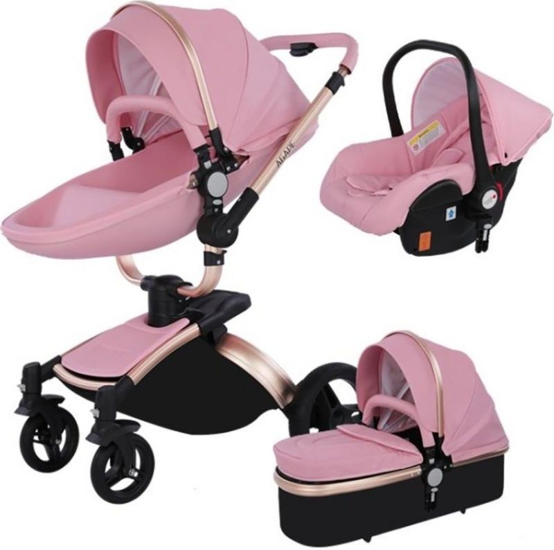 TPFLiving Luxus Kombi-Kinderwagen 3in1 Set - Modell 5 Kunstleder - Rosa