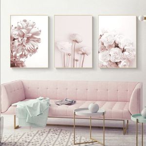 TPFLiving Luxus Poster Leinwand - Rosa Blumen und Blüten - Hintergrund Pink und Weiß - 13 verschiedene Größen - Günstiges 3-er Set OHNE Rahmen - SET - 42x60cm