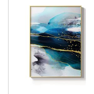 TPFLiving Leinwandbild Kunstdruck - Nordic Art Abstrakte Marmor Struktur in gold, weis und blau - OHNE Rahmen - Bilder Wohnzimmer - Modell TPFL-LW-52-MC - 50x70cm