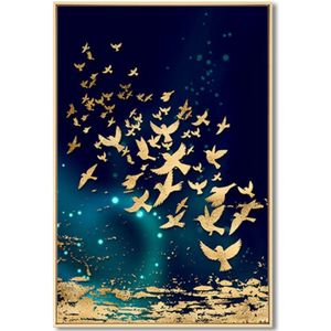 TPFLiving Luxus Poster Leinwand - Goldene Fische und Schmetterlinge auf blauem Hintergrund - 7 verschiedene Größen - Günstiges 3-er Set OHNE Rahmen - Modell C - 50x70cm