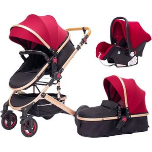 TPFLiving Kombi-Kinderwagen 3in1 Set - Modell Lux 7 Stoff - Rot