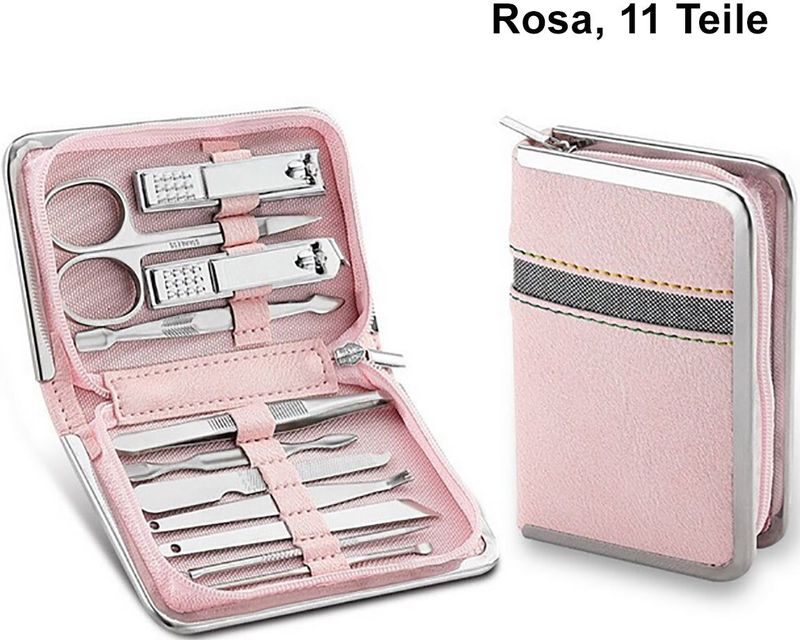 TPFBeauty Maniküre- & Pediküre-Set 11-teilig aus Kunstleder - verschiedene Farben - Rosa