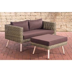 TPFGarden 2er Sofa Moldau mit Fußhocker Rundrattan natura 40 cm (Hellbraun) - terrabraun Stück