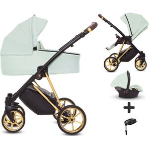 TPFLiving 4in1 Kinderwagen Ultra Stoff - Mint / Gestell Gold