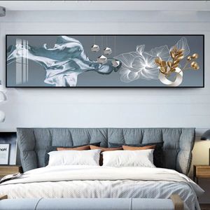 TPFLiving XXL Riesen Luxus Poster Leinwand / Abstrakte Linien und Formen in Weis, Blau, Grau, Silber, Gold / 24 Motive in 6 verschiedenen Größen - OHNE Rahmen - Modell TPFL-LW-301-MB - 45x180cm
