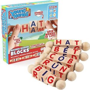 Creative Kids - Leseblöcke aus Holz - Set mit 5 drehbaren Alphabetblöcken - Griffige Griffe - Lernaktivitäten für Kindergarten & Vorschule -