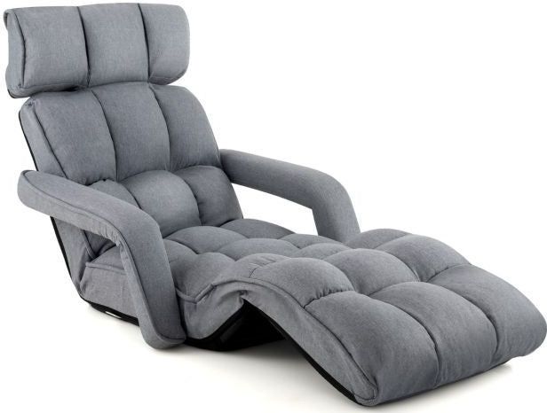 Relax Chair 5-fach verstellbarer, faltbarer Bodenstuhl mit Griff & Rückenlehne Bodenliege für Gaming & Schlafen & Lesen Grau
