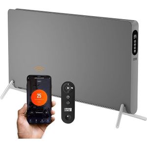 LIFETIME Elektroheizgerät - 3 Heizstufen, WiFi & App-Steuerung - 2000W - 94,5 x 50,5 x 12,5 cm - Grau