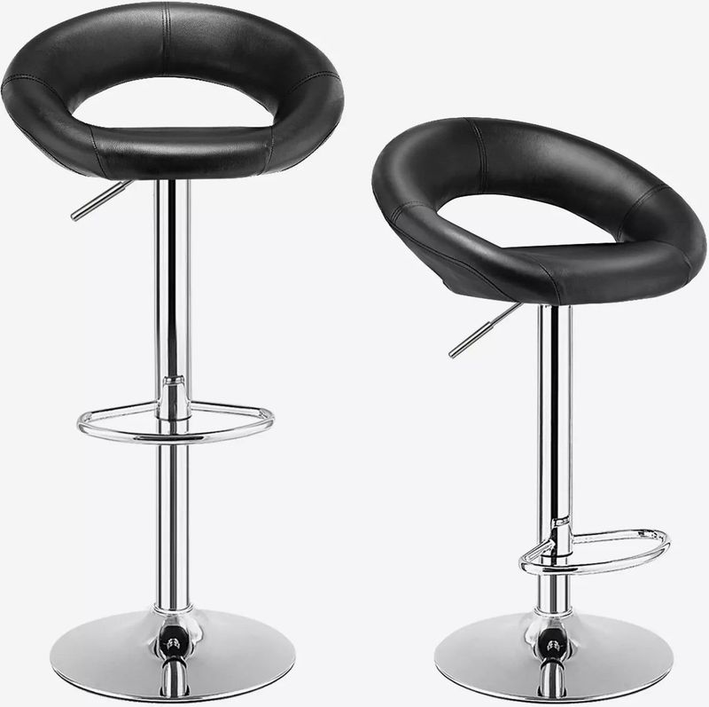2er Set Barhocker mit Rückenlehne und Fußstütze, drehbar, Sitzhöhe 77-98 cm schwarz
