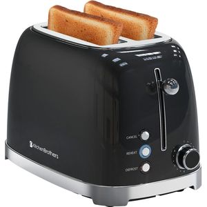 KitchenBrothers - Retro-Toaster - 6 Heizstufen - 2 extra breite Schlitze - Aufwärm- und Auftaufunktion - Schwarz