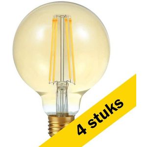 4x 123led LED lamp E27 | Globe G95 | Filament | Goud | 2000K | Dimbaar | 5.5W (42W)