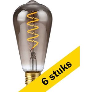 6x 123led LED lamp E27 | Edison ST64 | Filament | Smokey | 2200K | Dimbaar | 4W (16W)