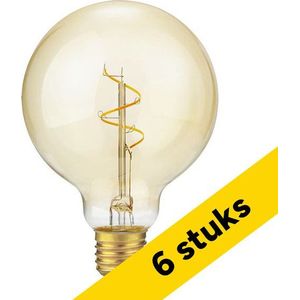 6x 123led LED lamp E27 | Globe G95 | Filament | Goud | 2200K | Dimbaar | 2.9W (25W)
