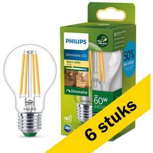 6x Philips LED lamp E27 | Peer A60 | Ultra Efficient | Filament | 2700K | Dimbaar | 4W (60W)