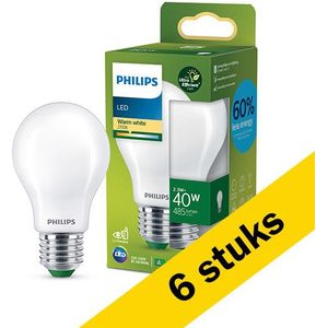 6x Philips LED lamp E27 | Peer A60 | Ultra Efficient | Mat | 2700K | 2.3W (40W)