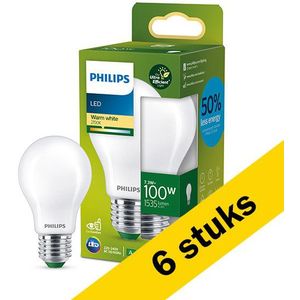 6x Philips LED lamp E27 | Peer A60 | Ultra Efficient |  Mat | 2700K | 7.3W (100W)