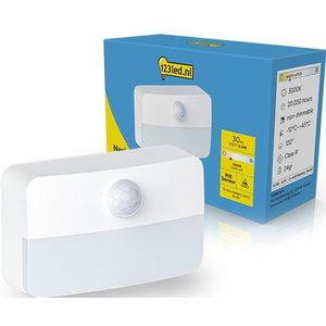 Nachtlamp op batterijen met sensor | Rechthoek | 3x AAA | 3000K | 30 lumen | Wit