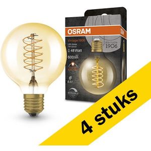 4x Osram LED lamp E27 | Globe G80 | Vintage 1906 Spiral | Goud | 2200K | Dimbaar | 7W (48W)