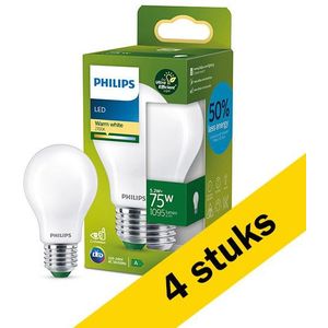 4x Philips LED lamp E27 | Peer A60 | Ultra Efficient | Mat | 2700K | 5.2W (75W)
