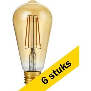 6x 123led LED lamp E27 | Edison ST64 | Filament | Goud | 2200K | Dimbaar | 8W (80W)