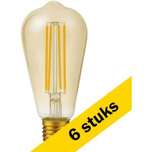6x 123led LED lamp E27 | Edison ST64 | Filament | Goud | 2200K | Dimbaar | 5W (35W)