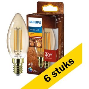 6x Philips LED lamp E14 | Kaars B35 | Filament | Goud | 1800K | 6W (40W)
