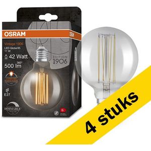 4x Osram LED lamp E27 | Globe G95 | Vintage 1906 | Smoke | 1800K | Dimbaar | 11W (42W)